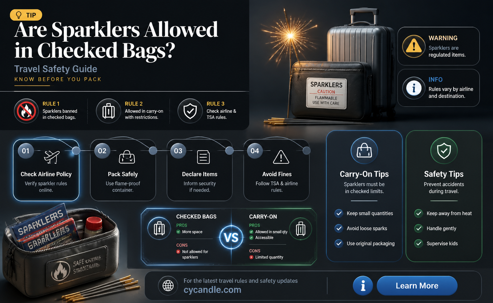are birthday candle sparklers allowed in checked bags in airplanes