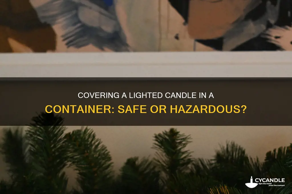 can i cover a lighted candle in a containe