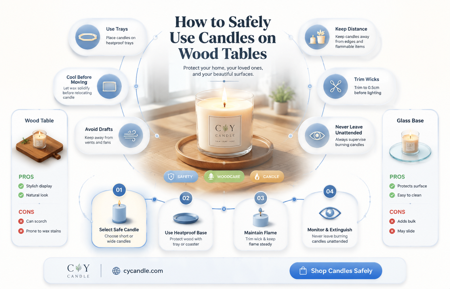 are candles safe on wooden table