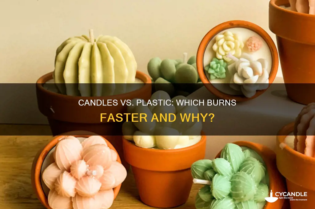 do candles or plastic burn quiker