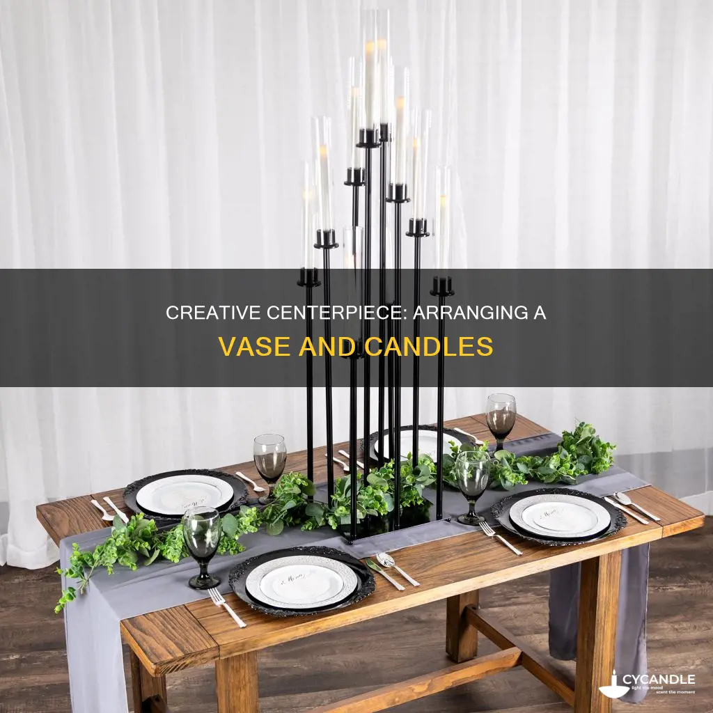 how to arrange 1 vase and 2 candles for centerpiece