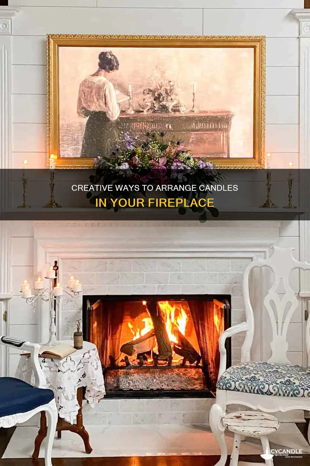 how to arrange candles in a fireplace