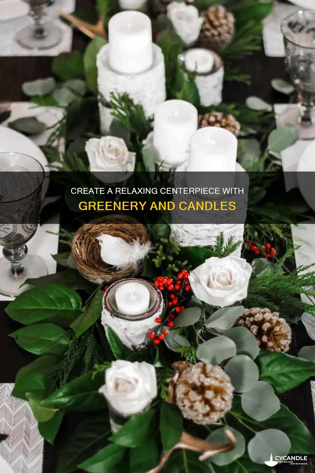 how to arrange greenery candle centerpiece