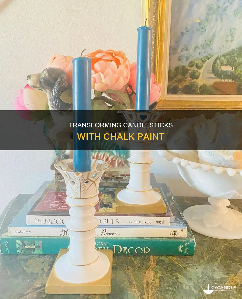 how to chalk paint a candle stick