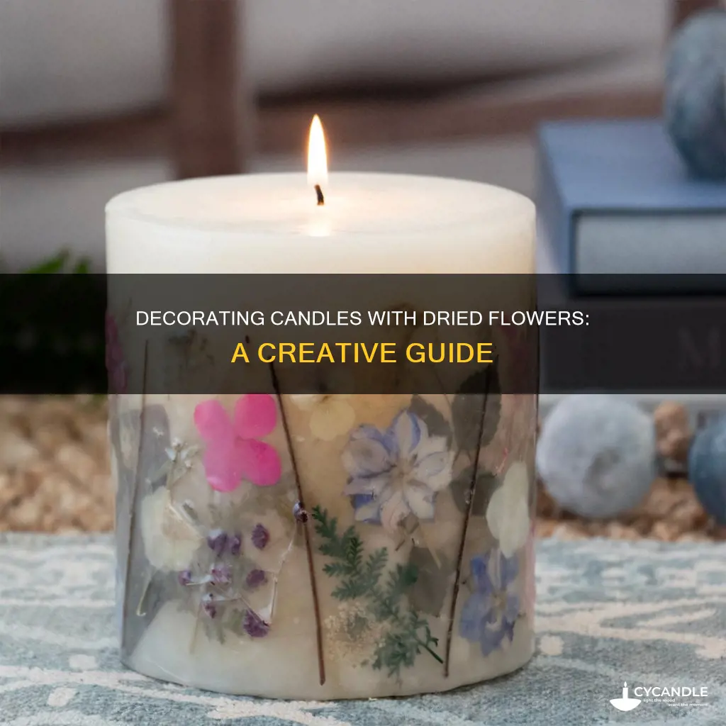 how to decorate candles with dried flowers