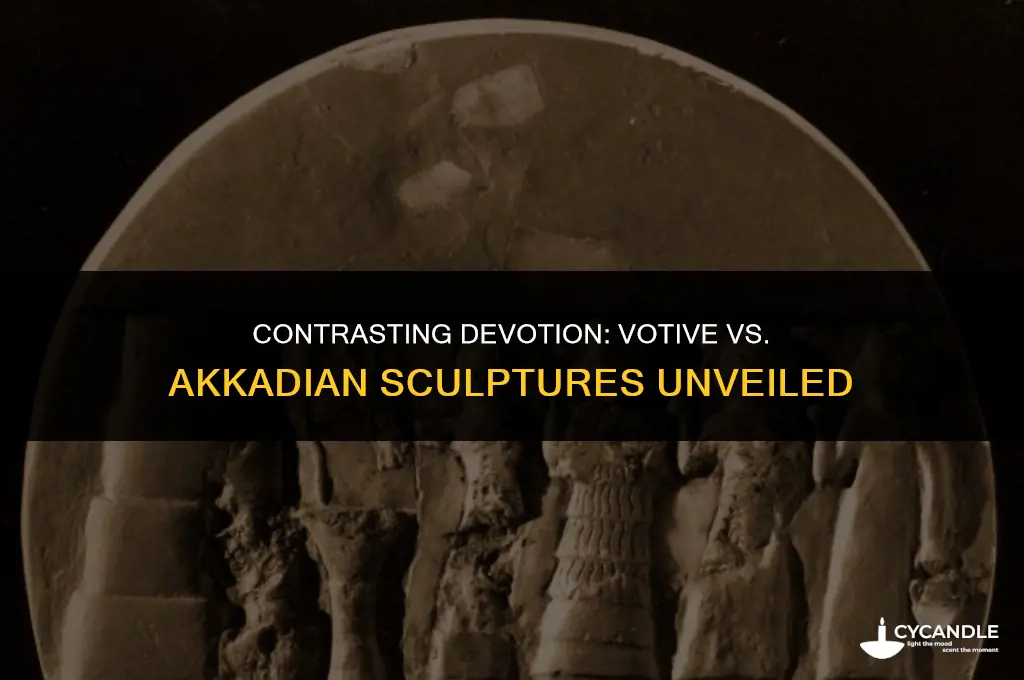 how were votive sculptures and akkadian sculptures different