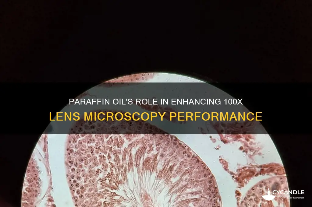 what is the function of paraffin oil in 100x lens